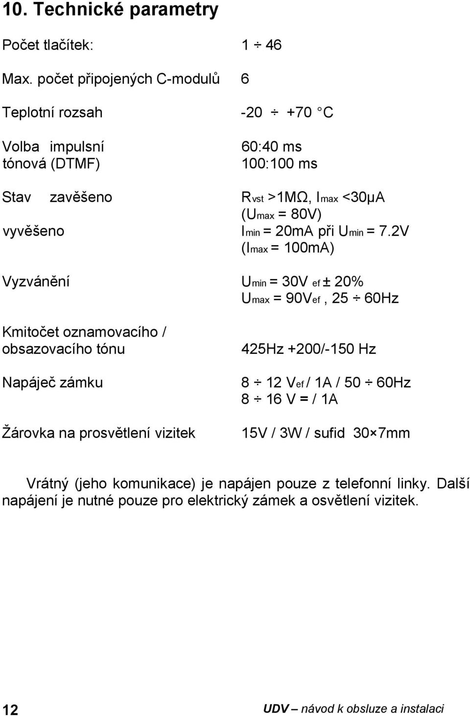 Imin = 20mA při Umin = 7.