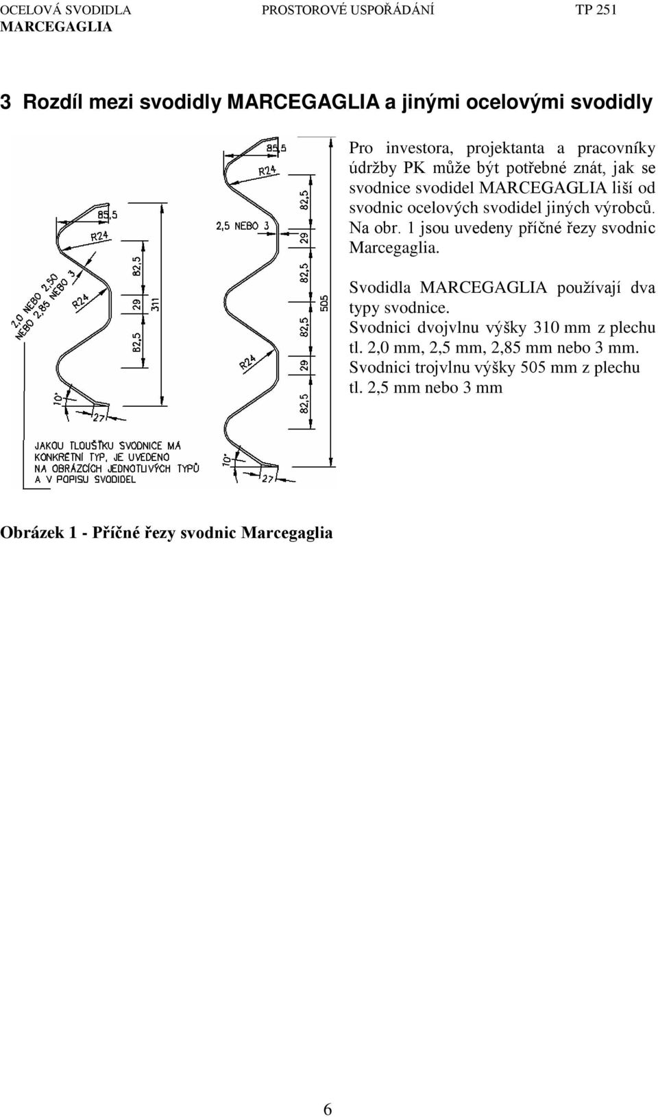 1 jsou uvedeny p íčné ezy svodnic Marcegaglia. Svodidla používají dva typy svodnice.