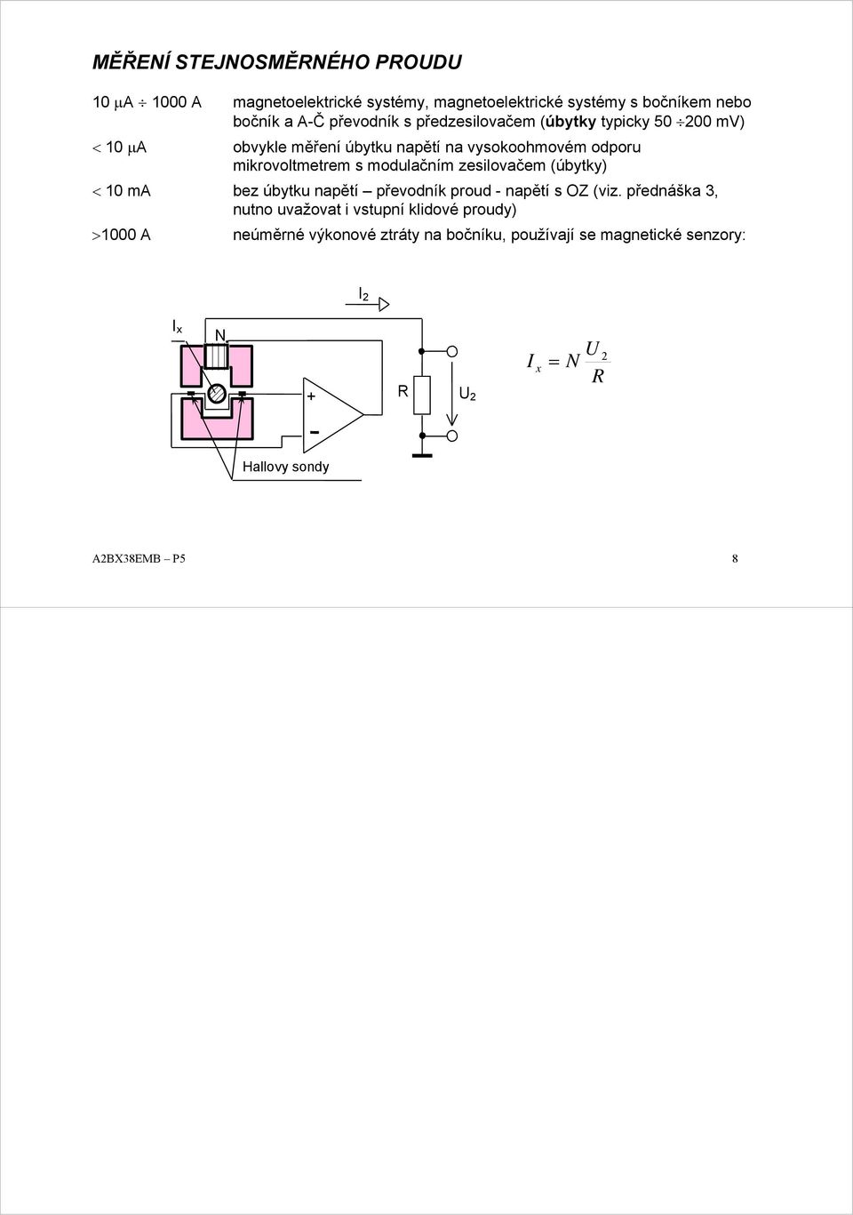 modulačním zesilovačem (úbytky) < 10 m bez úbytku napětí převodník proud - napětí s OZ (viz.