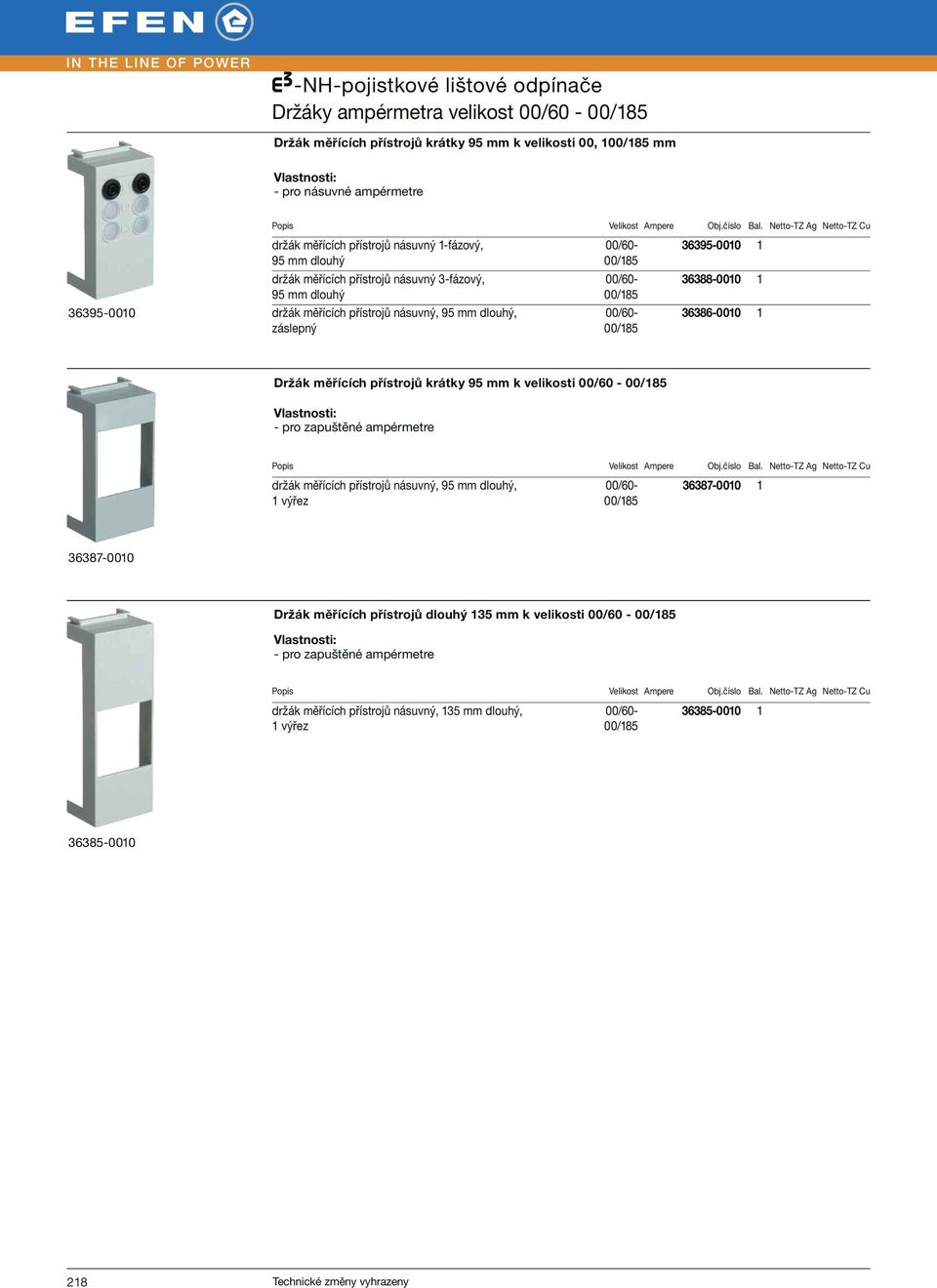 36386-0010 1 Držák měřících přístrojů krátky 95 mm k velikosti 00/60-00/185 - pro zapuštěné ampérmetre držák měřících přístrojů násuvný, 95 mm dlouhý, 1 výřez 00/60-00/185 36387-0010 1