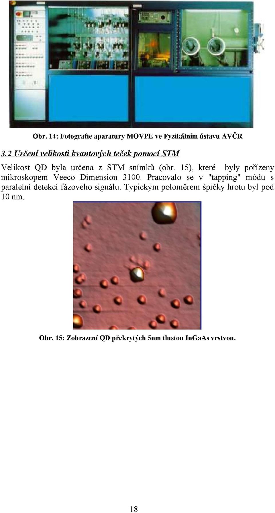 15), které byly pořízeny mikroskopem Veeco Dimension 3100.