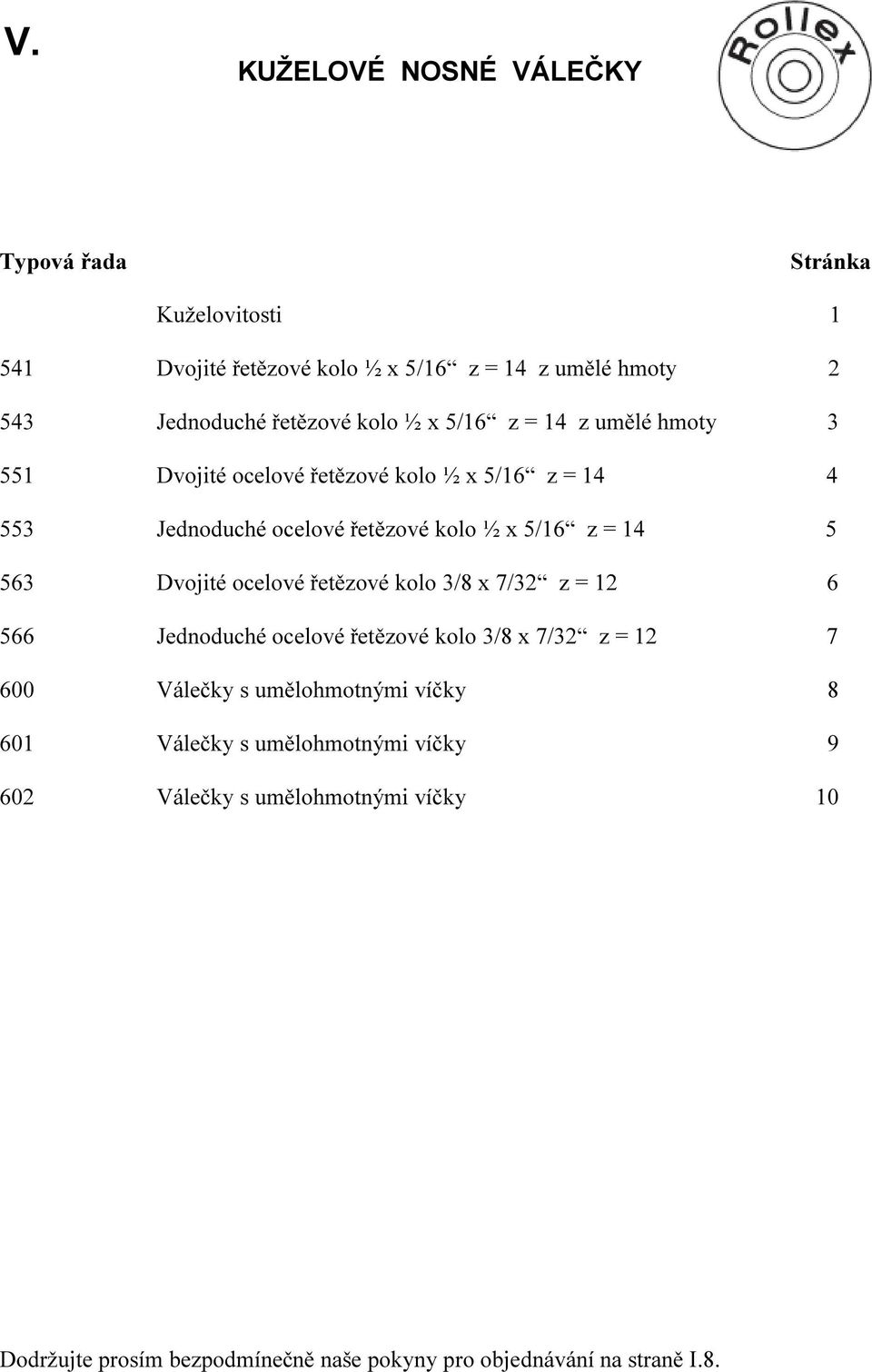 563 Dvojité ocelové řetězové kolo 3/8 x 7/32 z = 12 6 566 Jednoduché ocelové řetězové kolo 3/8 x 7/32 z = 12 7 600 Válečky s umělohmotnými víčky