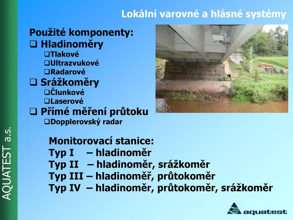 Dopplerovský radar Monitorovací stanice: Typ I hladinoměr Typ II