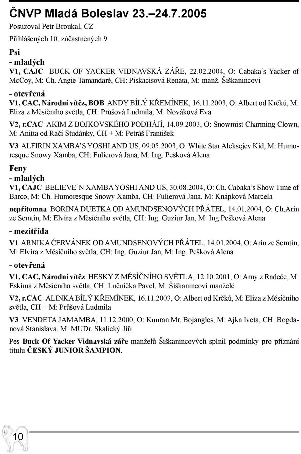 2003, O: Albert od Krčků, M: Eliza z Měsíčního světla, CH: Průšová Ludmila, M: Nováková Eva V2, r.cac AKIM Z BOJKOVSKÉHO PODHÁJÍ, 14.09.