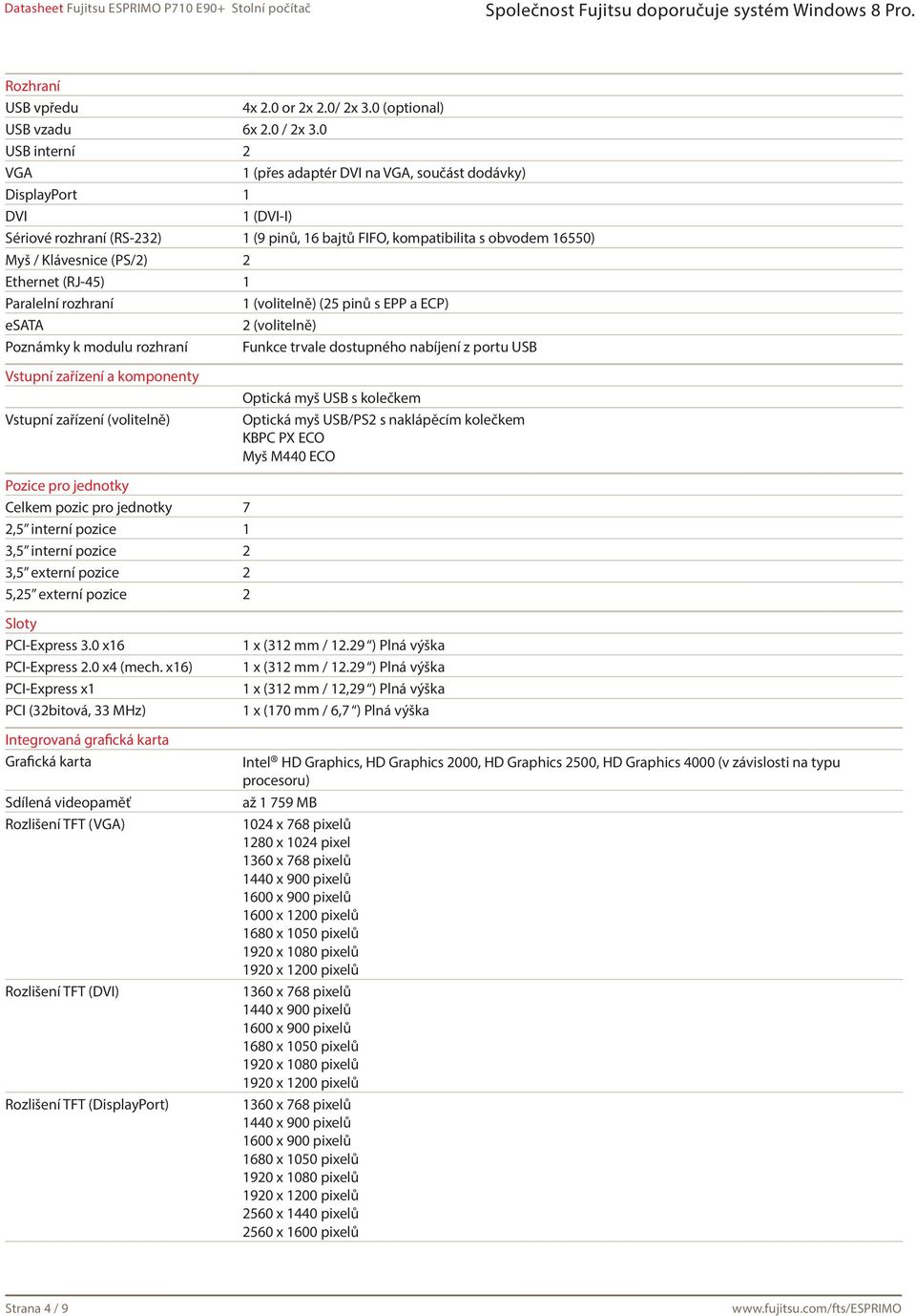 2 Ethernet (RJ-45) 1 Paralelní rozhraní 1 (volitelně) (25 pinů s EPP a ECP) esata 2 (volitelně) Poznámky k modulu rozhraní Funkce trvale dostupného nabíjení z portu USB Vstupní zařízení a komponenty