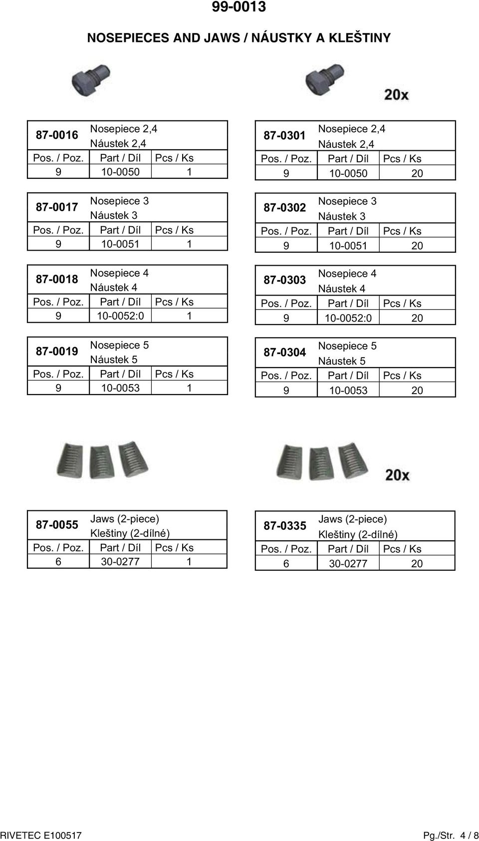 87-0302 Nosepiece 3 Náustek 3 9 10-0051 20 87-0303 Nosepiece 4 Náustek 4 9 10-0052:0 20 87-0304 Nosepiece 5 Náustek 5 9 10-0053 20