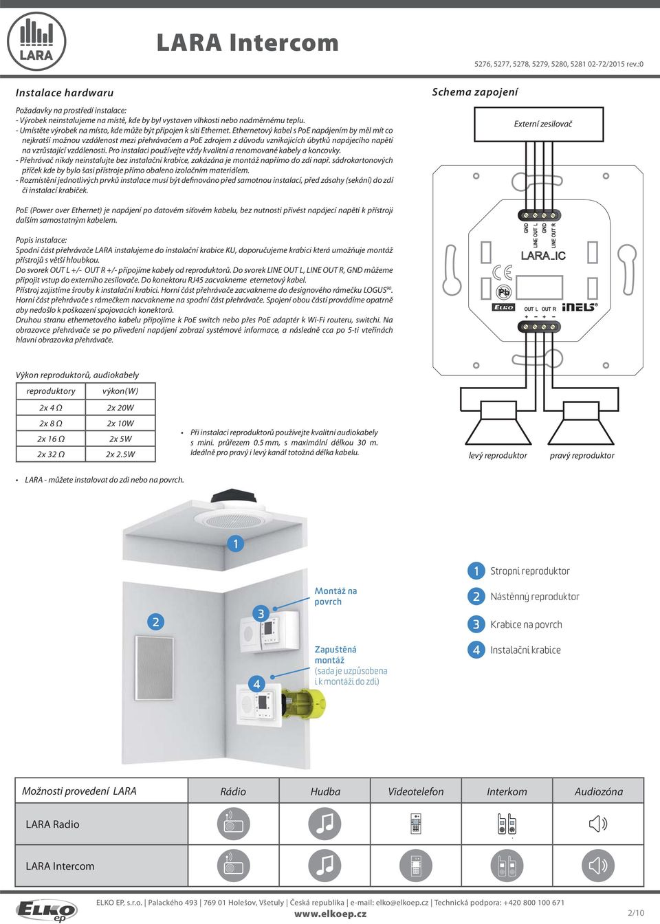 Ethernetový kabel s PoE napájením by měl mít co nejkratší možnou vzdálenost mezi přehrávačem a PoE zdrojem z důvodu vznikajících úbytků napájecího napětí na vzrůstající vzdálenosti.