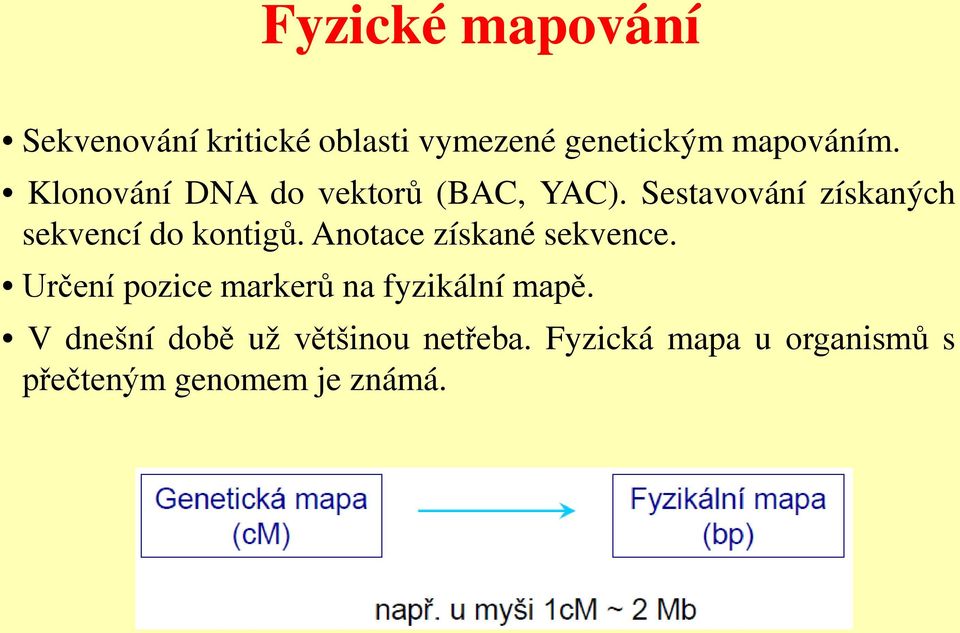 Anotace získané sekvence. Určení pozice markerů na fyzikální mapě.
