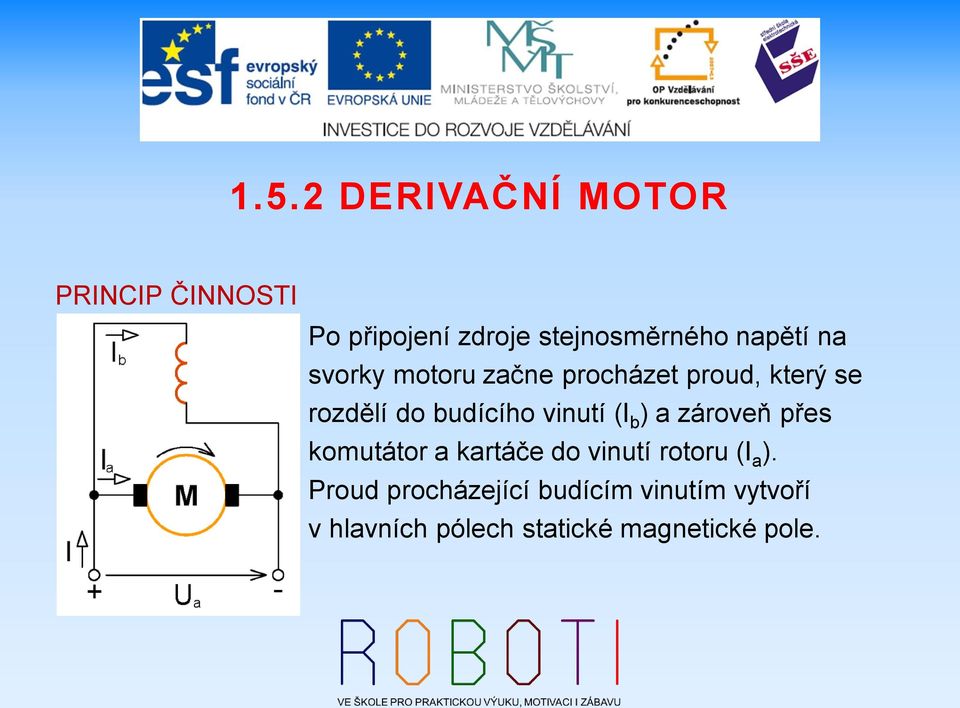 ) a zároveň přes komutátor a kartáče do vinutí rotoru (I a ).