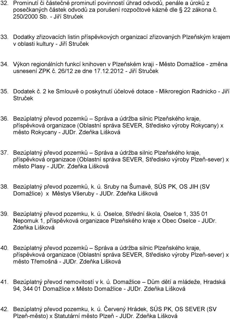 Výkon regionálních funkcí knihoven v Plzeňském kraji - Město Domažlice - změna usnesení ZPK č. 26/12 ze dne 17.12.2012 - Jiří Struček 35. Dodatek č.