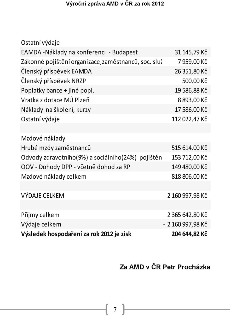 19 586,88 Kč Vratka z dotace MÚ Plzeň 8 893,00 Kč Náklady na školení, kurzy 17 586,00 Kč Ostatní výdaje 112 022,47 Kč Mzdové náklady Hrubé mzdy zaměstnanců Odvody zdravotního(9%) a