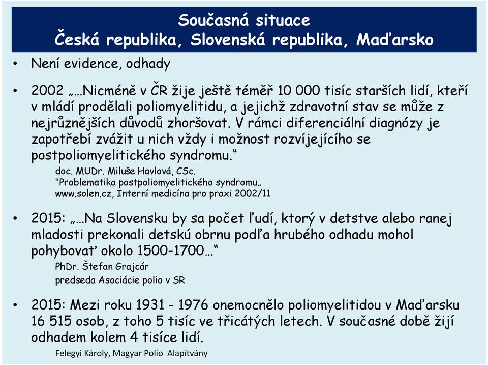 Miluše Havlová, CSc. "Problematika postpoliomyelitického syndromu www.solen.