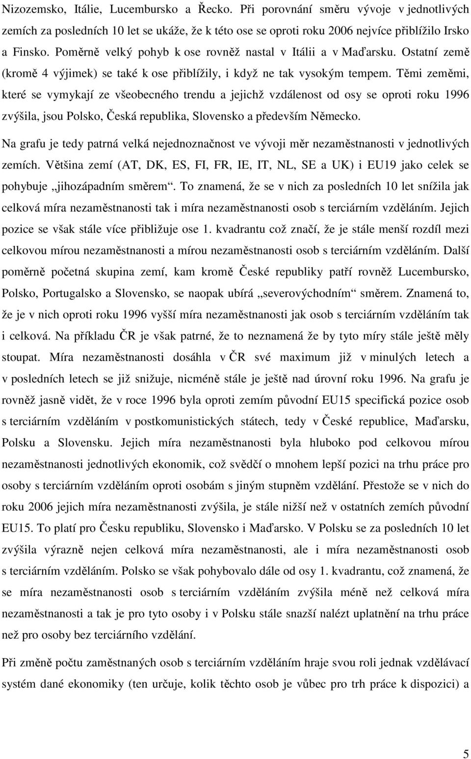 Těmi zeměmi, které se vymykají ze všeobecného trendu a jejichž vzdálenost od osy se oproti roku 1996 zvýšila, jsou Polsko, Česká republika, Slovensko a především Německo.