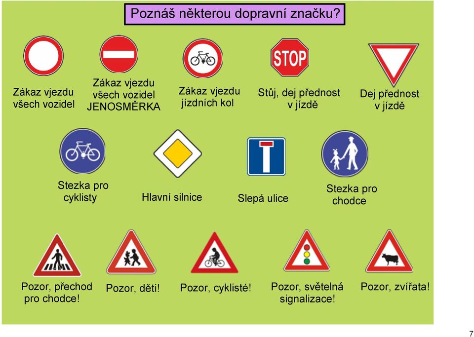 jízdních kol Stůj, dej přednost v jízdě Dej přednost v jízdě Stezka pro cyklisty