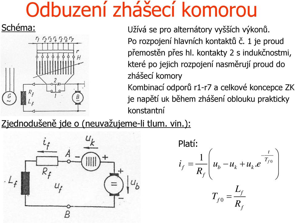 kontakty 2 s indukčnostmi, které po jejich rozpojení nasměrují proud do zhášecí komory Kombinací odporů