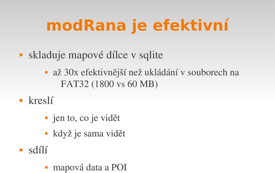 souborech na FAT32 (1800 vs 60 MB) kreslí jen