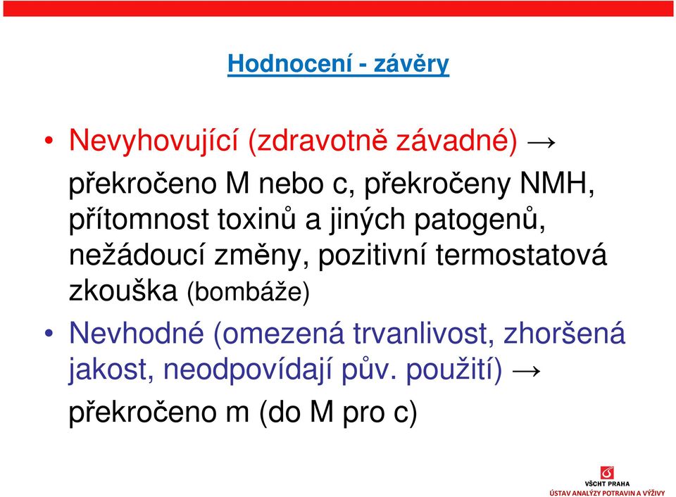 změny, pozitivní termostatová zkouška (bombáže) Nevhodné (omezená