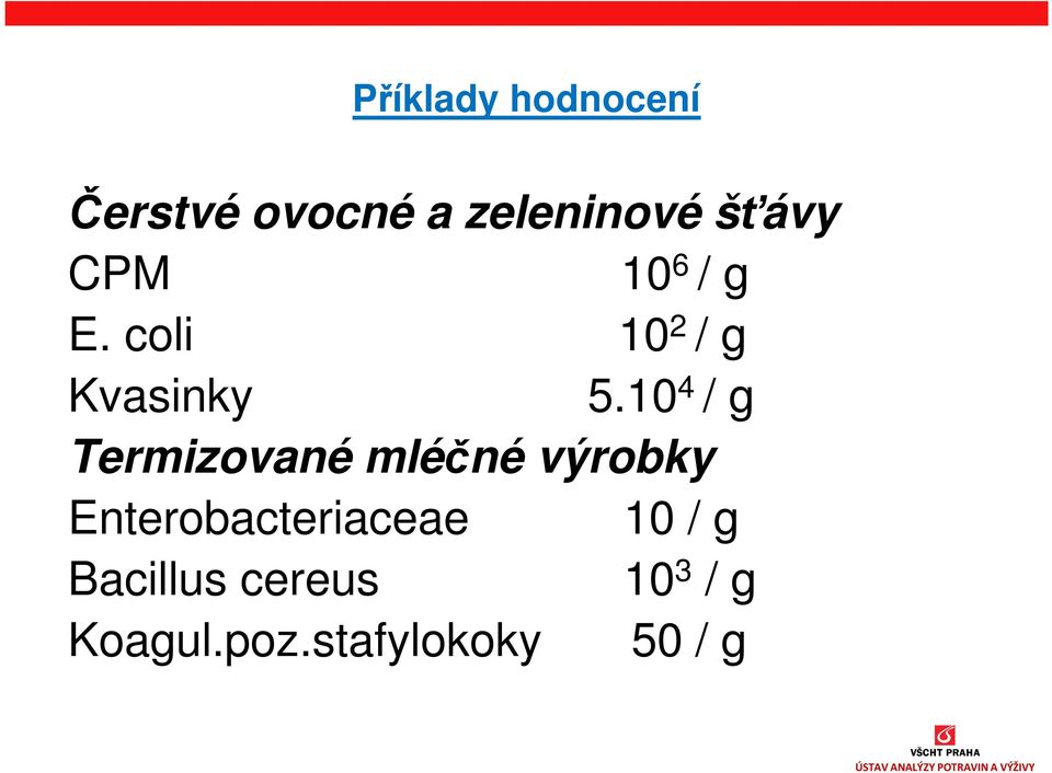 10 4 / g Termizované mléčné výrobky