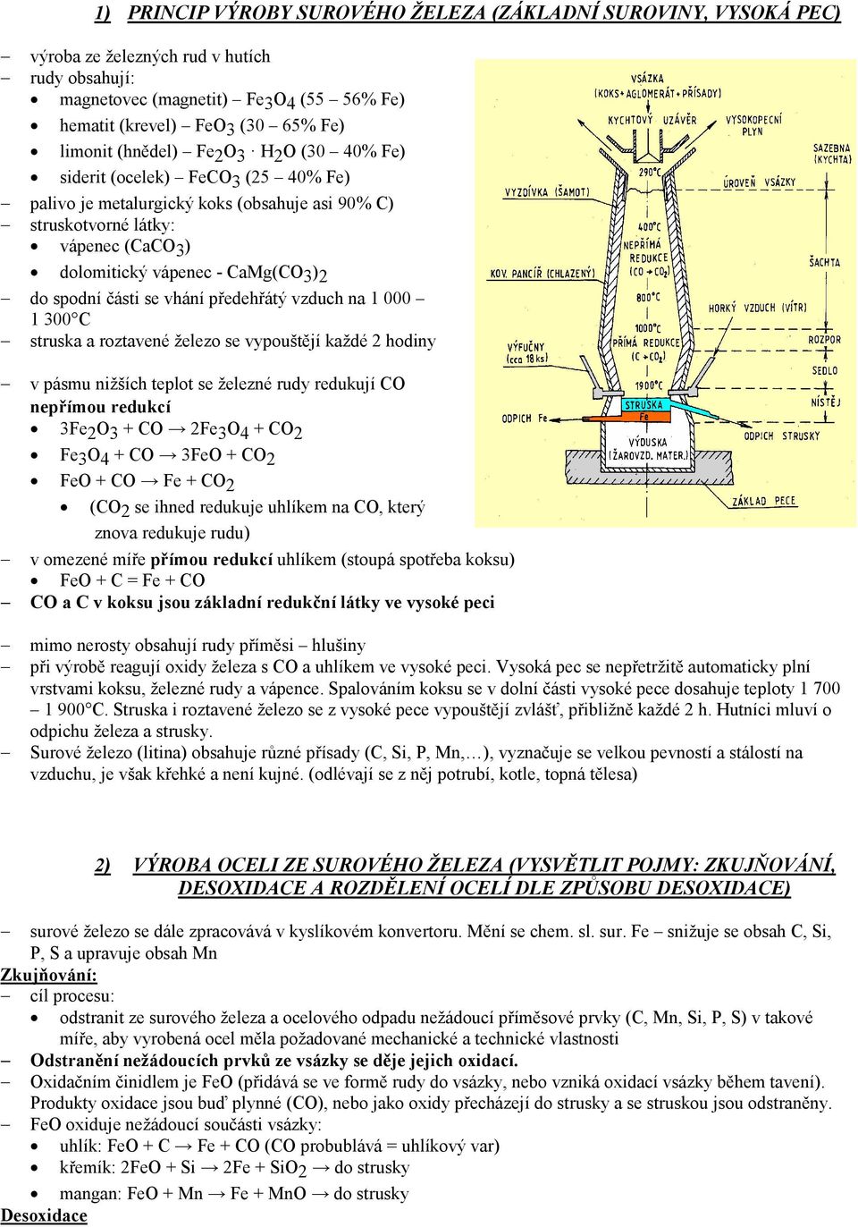 1) PRINCIP VÝROBY SUROVÉHO ŽELEZA (ZÁKLADNÍ SUROVINY, VYSOKÁ PEC) - PDF  Stažení zdarma