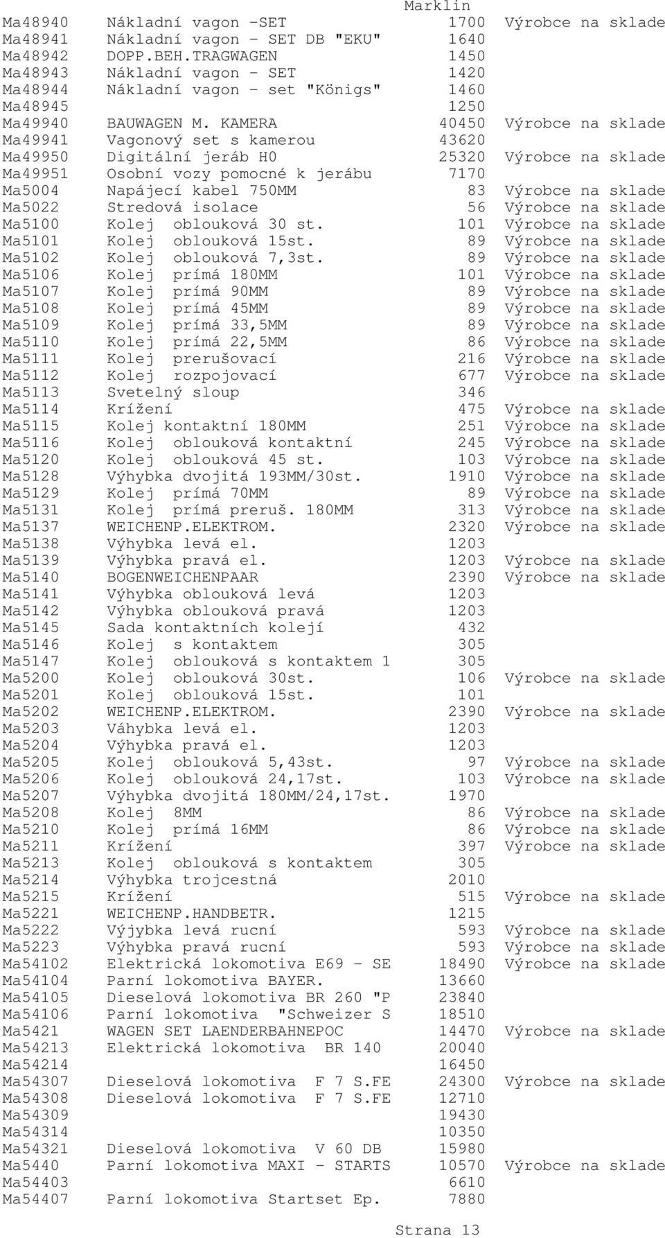KAMERA 40450 Výrobce na sklade Ma49941 Vagonový set s kamerou 43620 Ma49950 Digitální jeráb H0 25320 Výrobce na sklade Ma49951 Osobní vozy pomocné k jerábu 7170 Ma5004 Napájecí kabel 750MM 83 Výrobce
