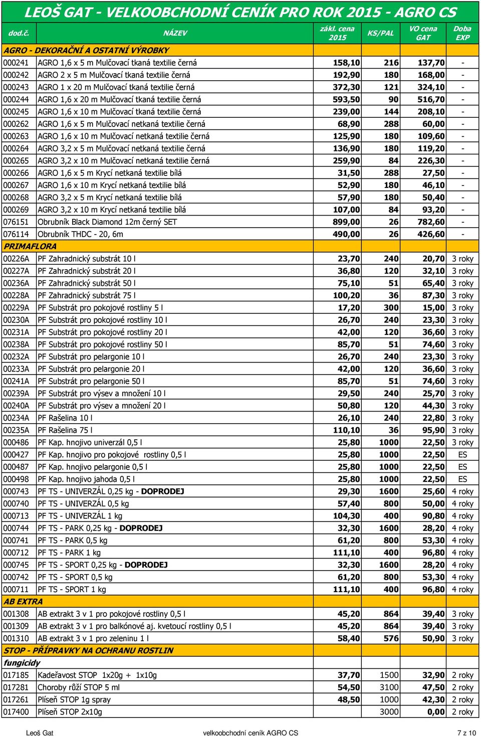 tkaná textilie černá 239,00 144 208,10-000262 AGRO 1,6 x 5 m Mulčovací netkaná textilie černá 68,90 288 60,00-000263 AGRO 1,6 x 10 m Mulčovací netkaná textilie černá 125,90 180 109,60-000264 AGRO 3,2