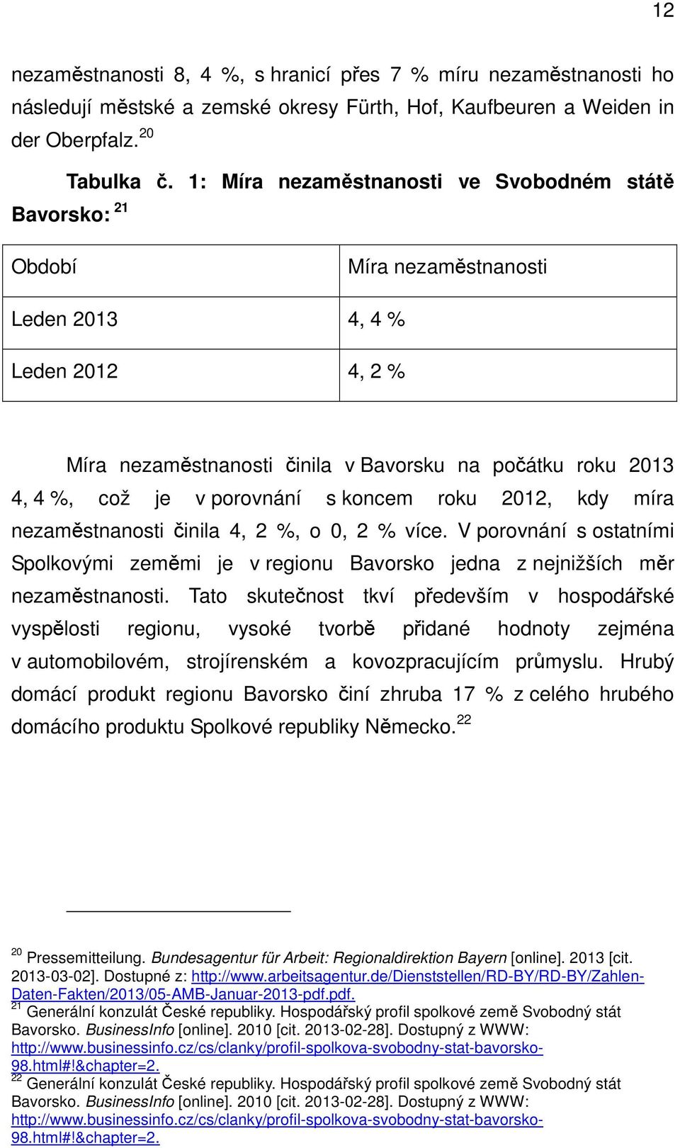 porovnání s koncem roku 2012, kdy míra nezaměstnanosti činila 4, 2 %, o 0, 2 % více. V porovnání s ostatními Spolkovými zeměmi je v regionu Bavorsko jedna z nejnižších měr nezaměstnanosti.