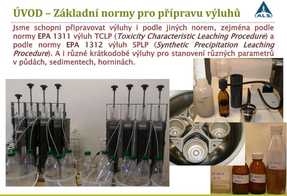 Procedure) a podle normy EPA 1312 výluh SPLP (Synthetic Precipitation Leaching