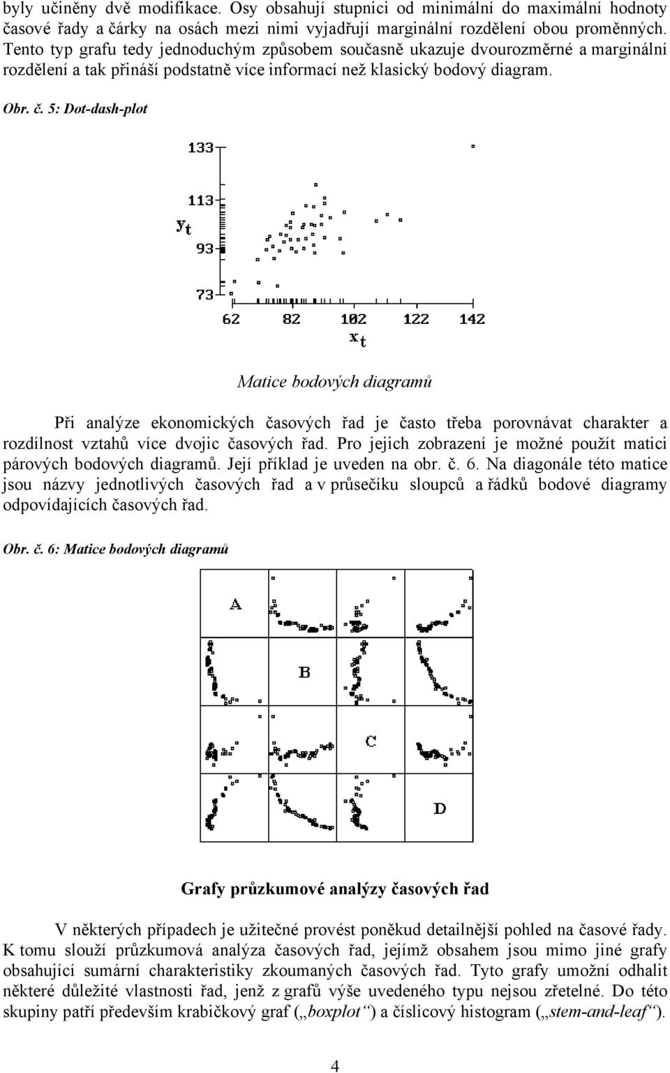 5: Dot-dash-plot Matice bodových diagramů Při analýze ekonomických časových řad je často třeba porovnávat charakter a rozdílnost vztahů více dvojic časových řad.