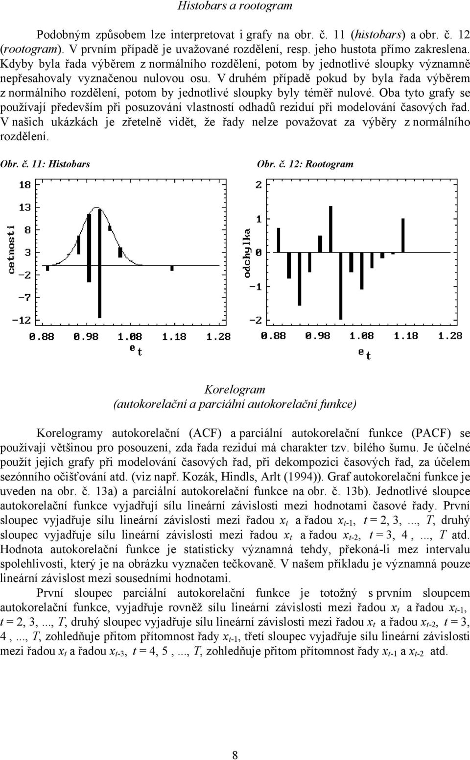 V druhém případě pokud by byla řada výběrem z normálního rozdělení, potom by jednotlivé sloupky byly téměř nulové.