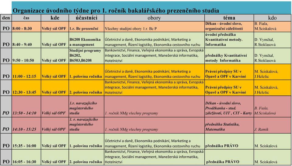 záležitosti úvodní přednáška Kvantitativní metody. Informatika přednášky Kvantitativní metody Informatika B. Fiala, M.Sciskalová D. Vymětal, R.Stoklasová D. Vymětal, R.Stoklasová PO 11:00-12:15 Velký sál OPF 1.