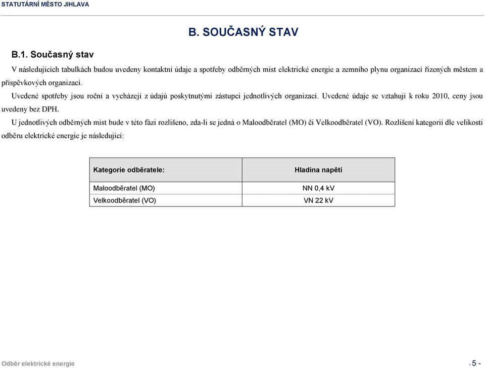 příspěvkových organizací. Uvedené spotřeby jsou roční a vycházejí z údajů poskytnutými zástupci jednotlivých organizací.