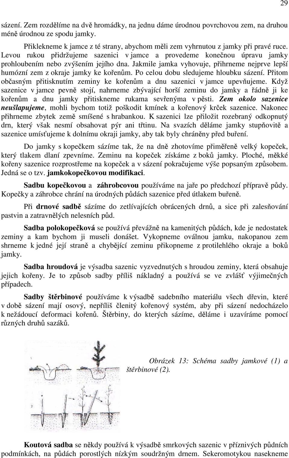 Jakmile jamka vyhovuje, přihrneme nejprve lepší humózní zem z okraje jamky ke kořenům. Po celou dobu sledujeme hloubku sázení.
