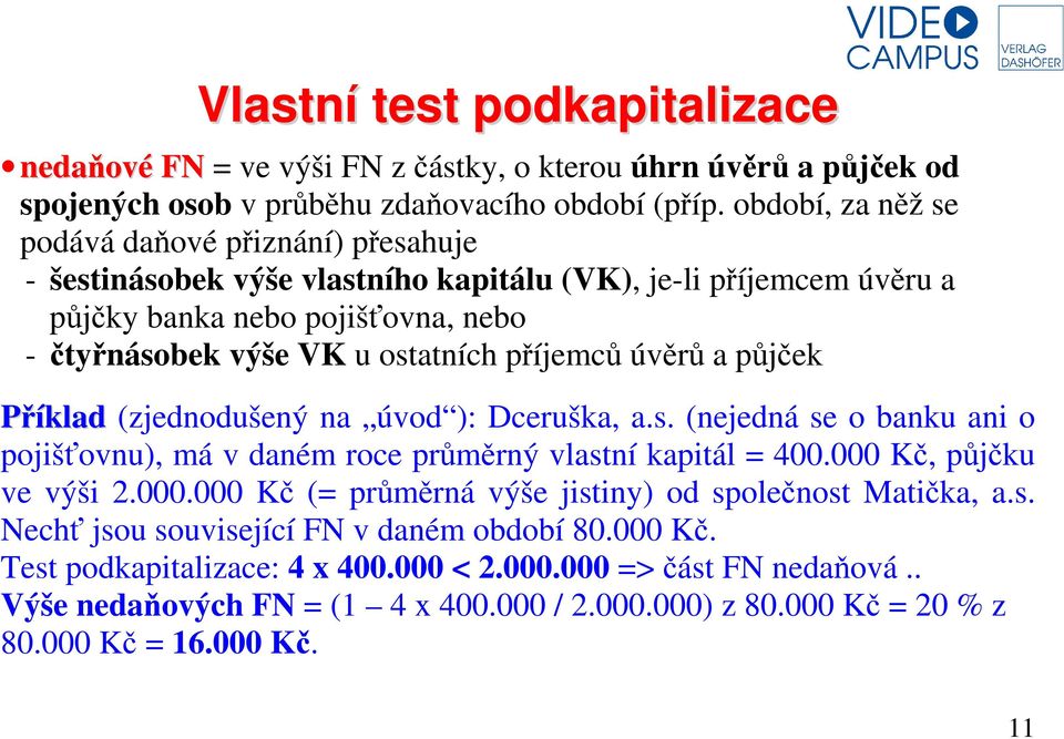 úvěrů a půjček Příklad (zjednodušený na úvod ): Dceruška, a.s. (nejedná se o banku ani o pojišťovnu), má v daném roce průměrný vlastní kapitál = 400.000 