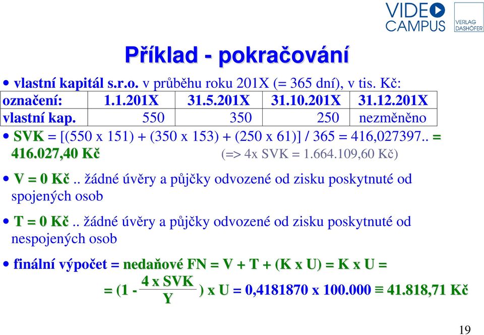 664.109,60 Kč) V = 0 Kč.. žádné úvěry a půjčky odvozené od zisku poskytnuté od spojených osob T = 0 Kč.