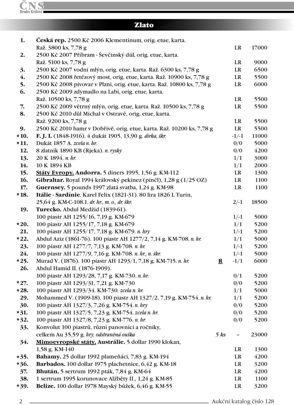 etue, karta. Raž. 10800 ks, 7,78 g LR 6000 6. 2500 Kč 2009 zdymadlo na Labi, orig. etue, karta. Raž. 10500 ks, 7,78 g LR 5500 7. 2500 Kč 2009 větrný mlýn, orig. etue, karta. Raž. 10500 ks, 7,78 g LR 5500 8.