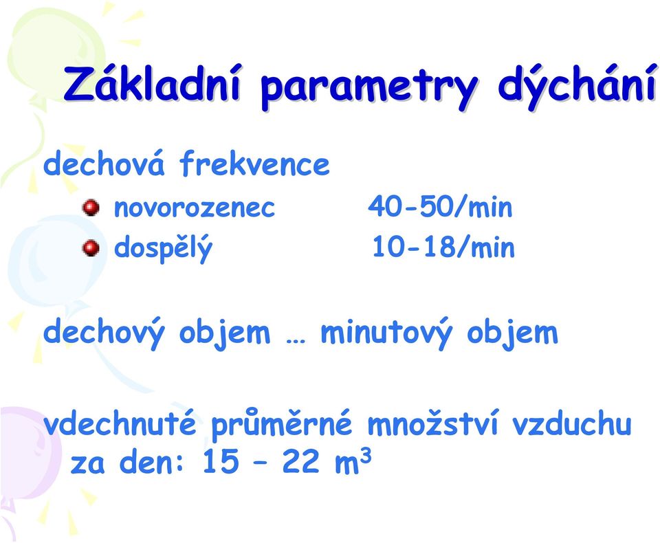 10-18/min dechový objem minutový objem