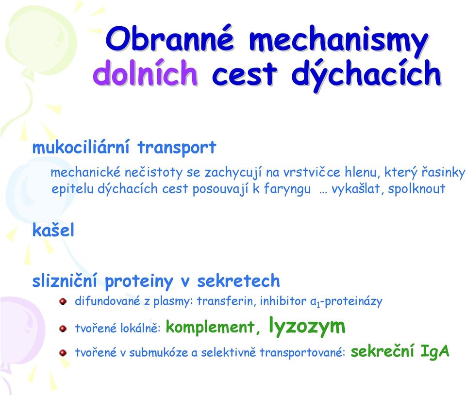 spolknout kašel slizniční proteiny v sekretech difundované z plasmy: transferin, inhibitor α 1