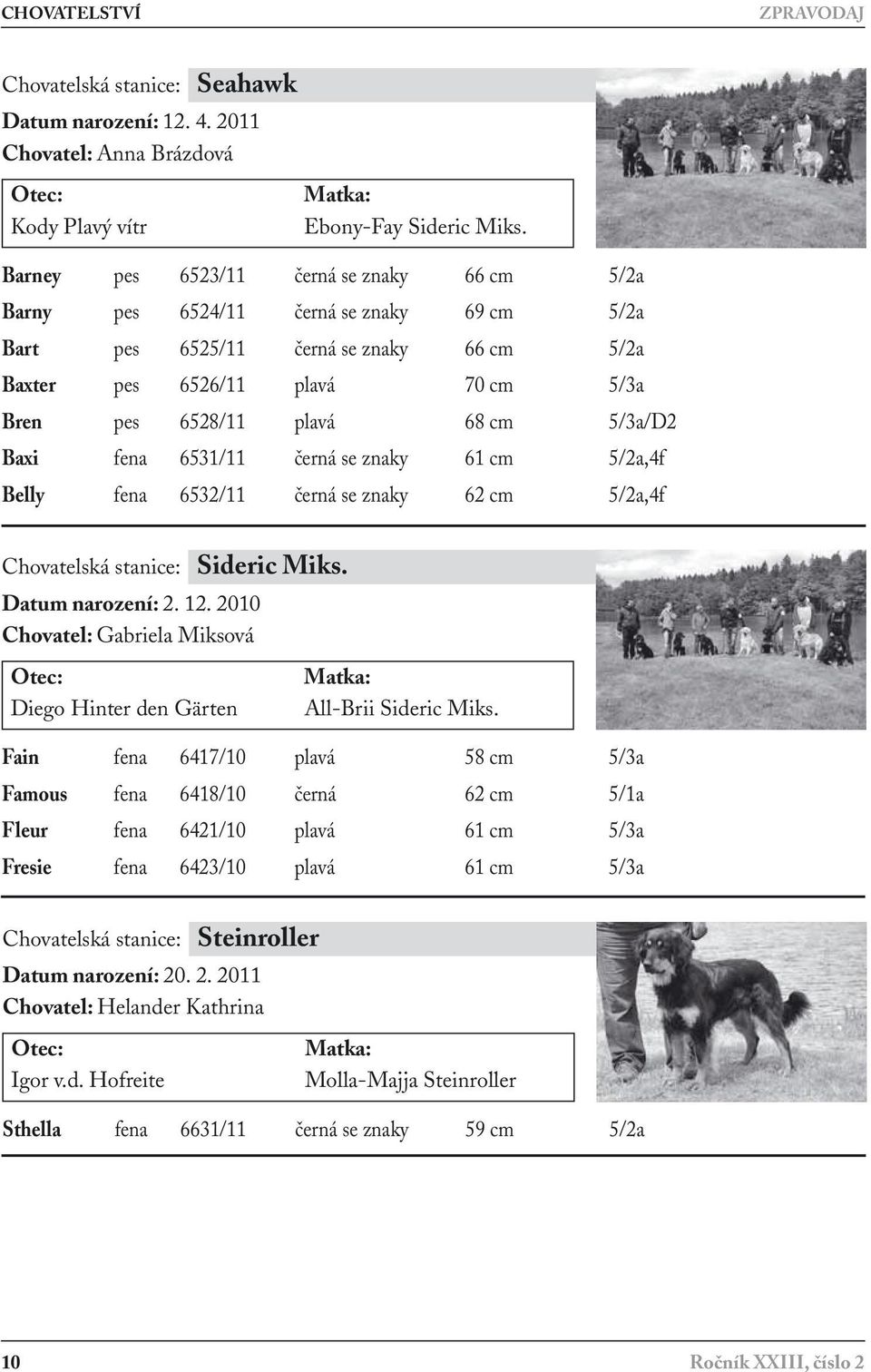 5/3a/D2 Baxi fena 6531/11 černá se znaky 61 cm 5/2a,4f Belly fena 6532/11 černá se znaky 62 cm 5/2a,4f Chovatelská stanice: Sideric Miks. Datum narození: 2. 12.