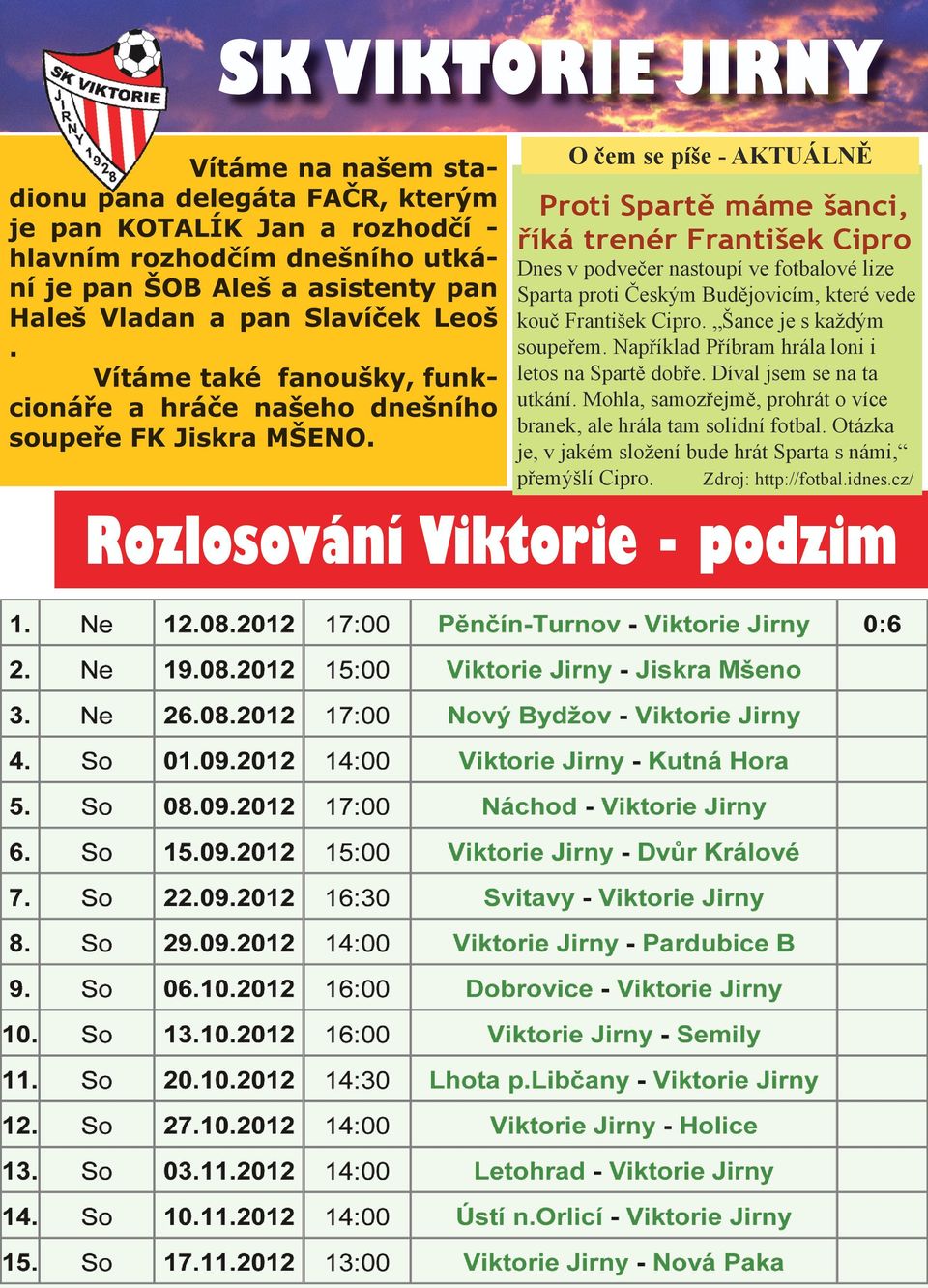 Například Příbram hrála loni i letos na Spartě dobře. Díval jsem se na ta utkání.