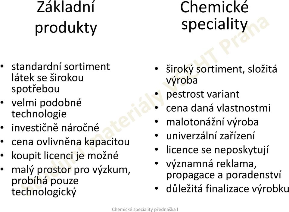 probíhá pouze technologický široký sortiment, složitá výroba pestrost variant cena daná vlastnostmi