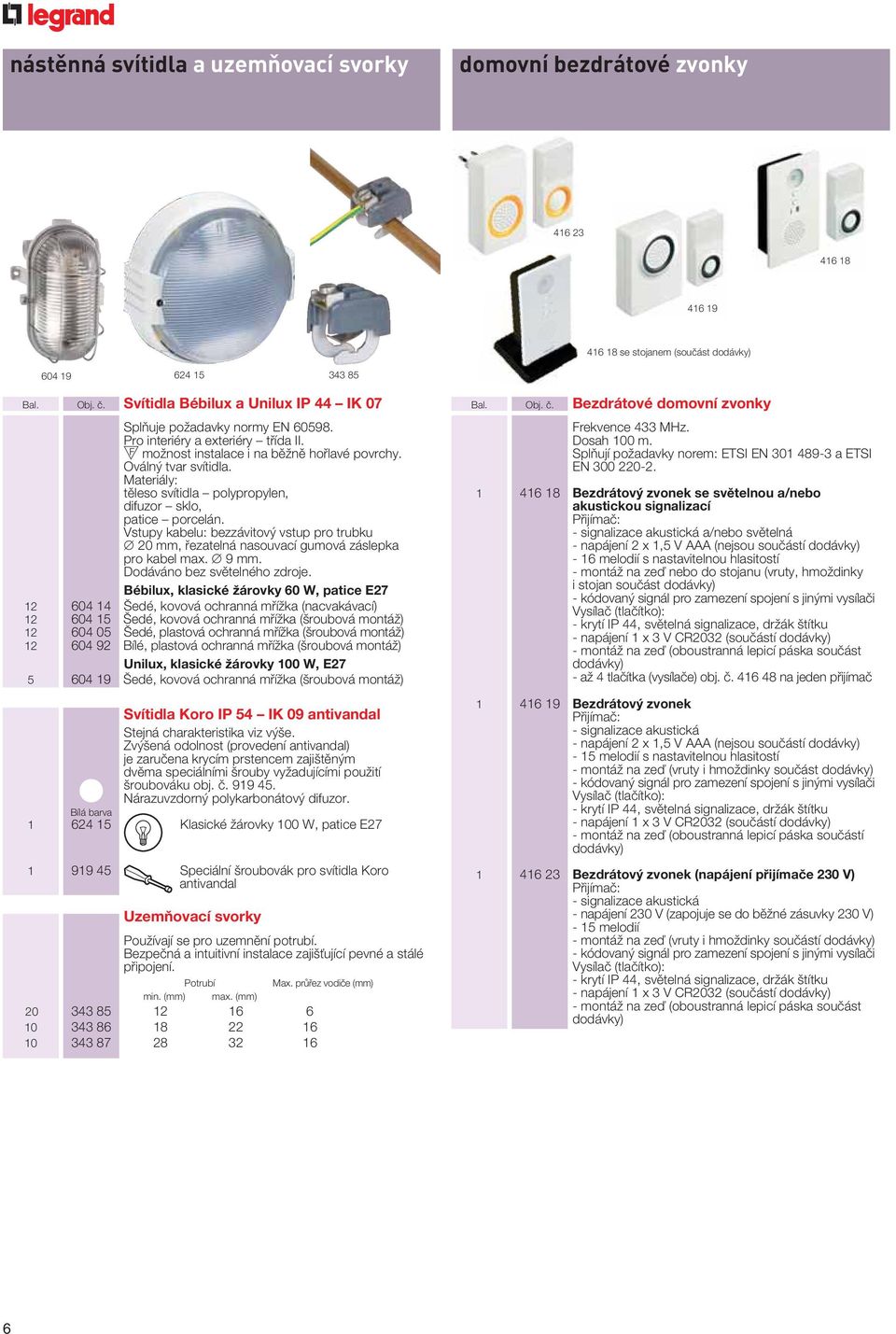 Materiály: těleso svítidla polypropylen, difuzor sklo, patice porcelán. Vstupy kabelu: bezzávitový vstup pro trubku 20 mm, řezatelná nasouvací gumová záslepka pro kabel max. 9 mm.