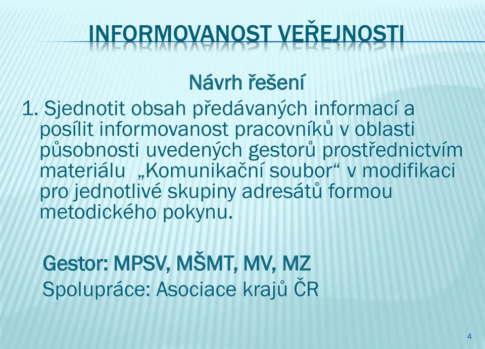 oblasti působnosti uvedených gestorů prostřednictvím materiálu Komunikační soubor