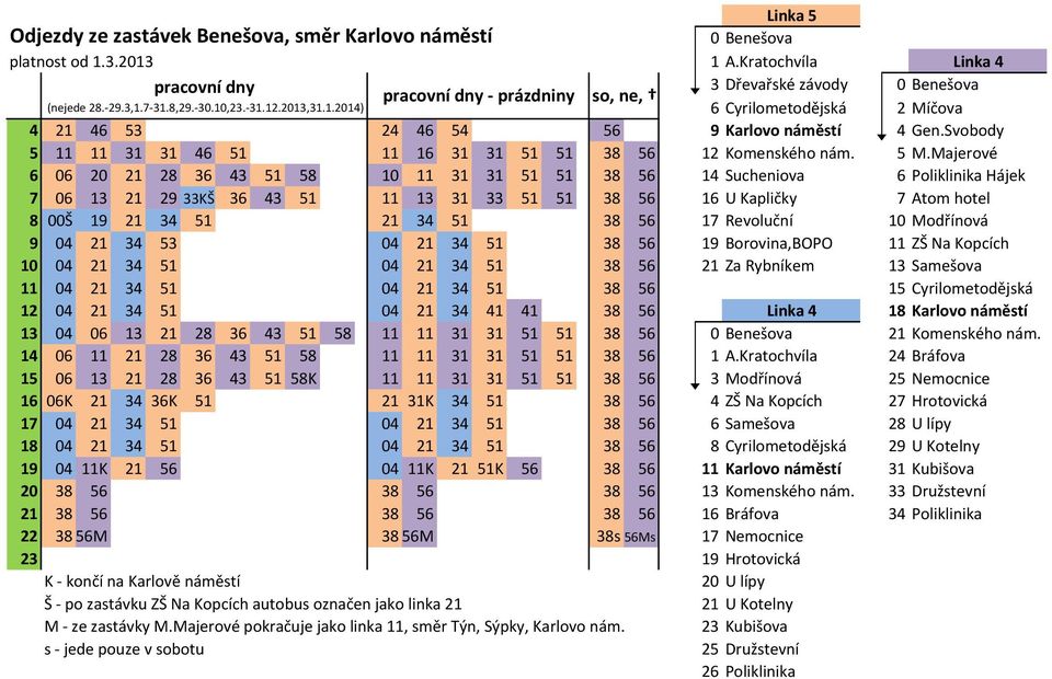 Svobody 5 11 11 31 31 46 51 11 16 31 31 51 51 38 56 12 Komenského nám. 5 M.