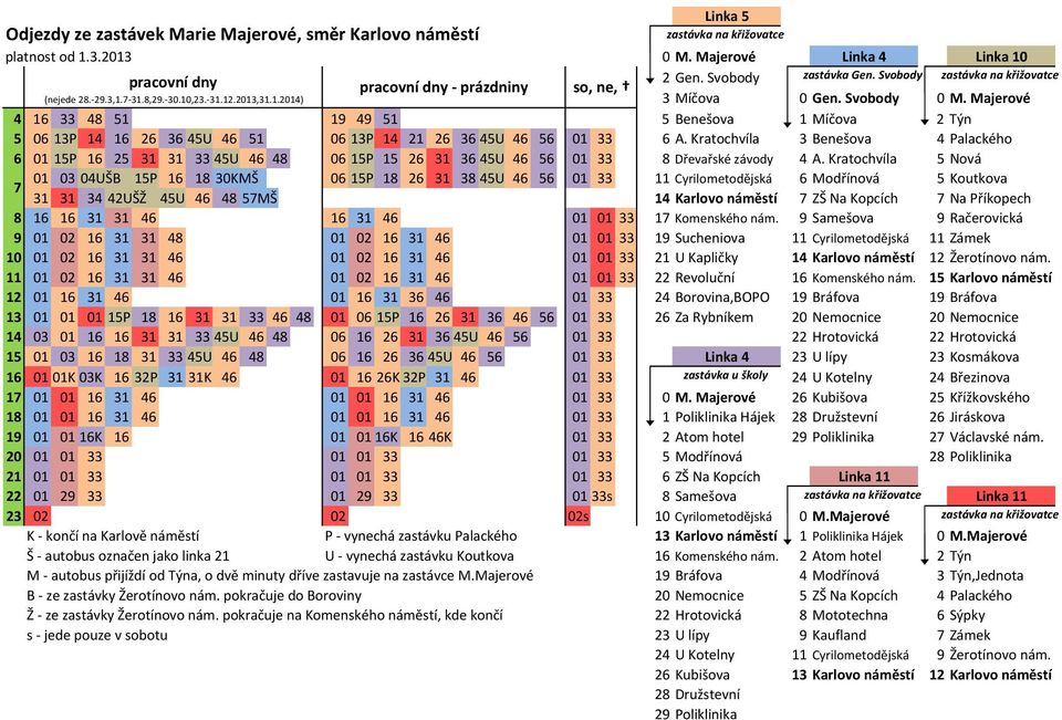 Majerové 4 16 33 48 51 19 49 51 5 Benešova 1 Míčova 2 Týn 5 06 13P 14 16 26 36 45U 46 51 06 13P 14 21 26 3645U 46 56 01 33 6 A.