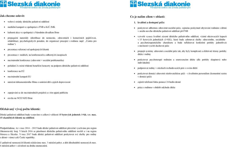 Centra pro rodinu ) prezentace referenci od spokojených klient prezentace v médiích, na konferencích a odborných asopisech mezinárodní konference (zdravotní + sociální problematika) poádání 2x ron