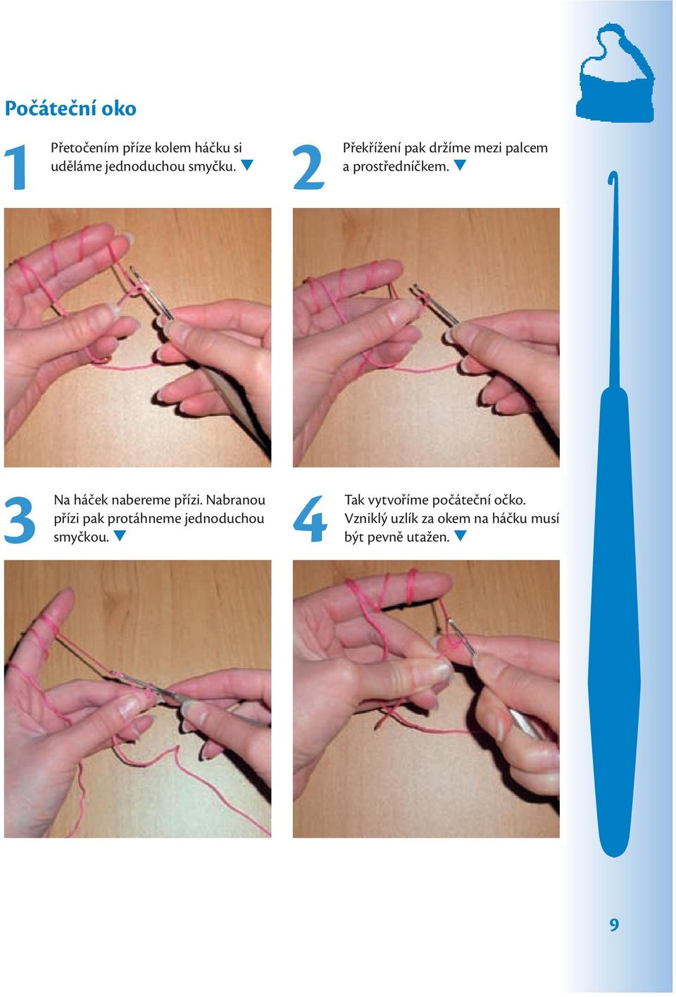 3 Na háček nabereme přízi.
