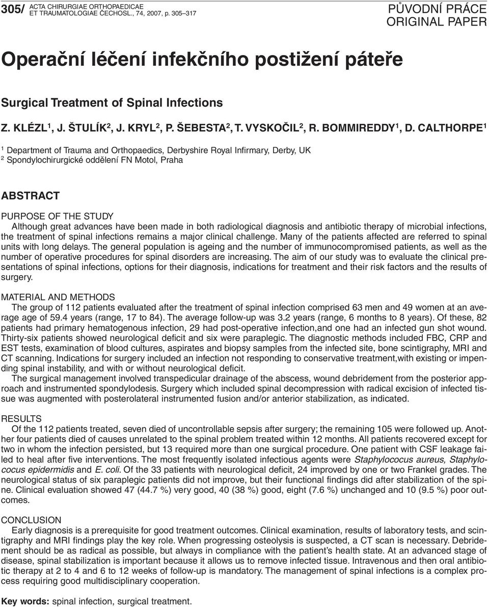 Operační léčení infekčního postižení páteře - PDF Free Download