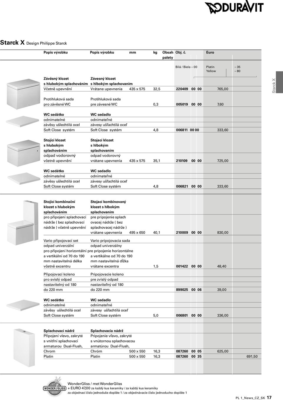 X Protihluková sada Protihluková sada pro závěsné WC pre závesné WC 0,3 005019 00 00 7,60 WC sedátko WC sedadlo odnímatelné odnímateľné závěsy ušlechtilá ocel závesy ušľachtilá oceľ Soft Close systém