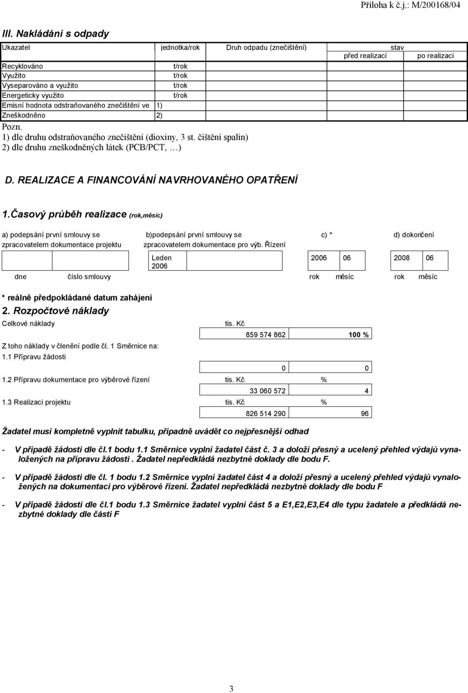 čištění spalin) 2) dle druhu zneškodněných látek (PCB/PCT, ) 1) po realizaci D. REALIZACE A FINANCOVÁNÍ NAVRHOVANÉHO OPATŘENÍ 1.