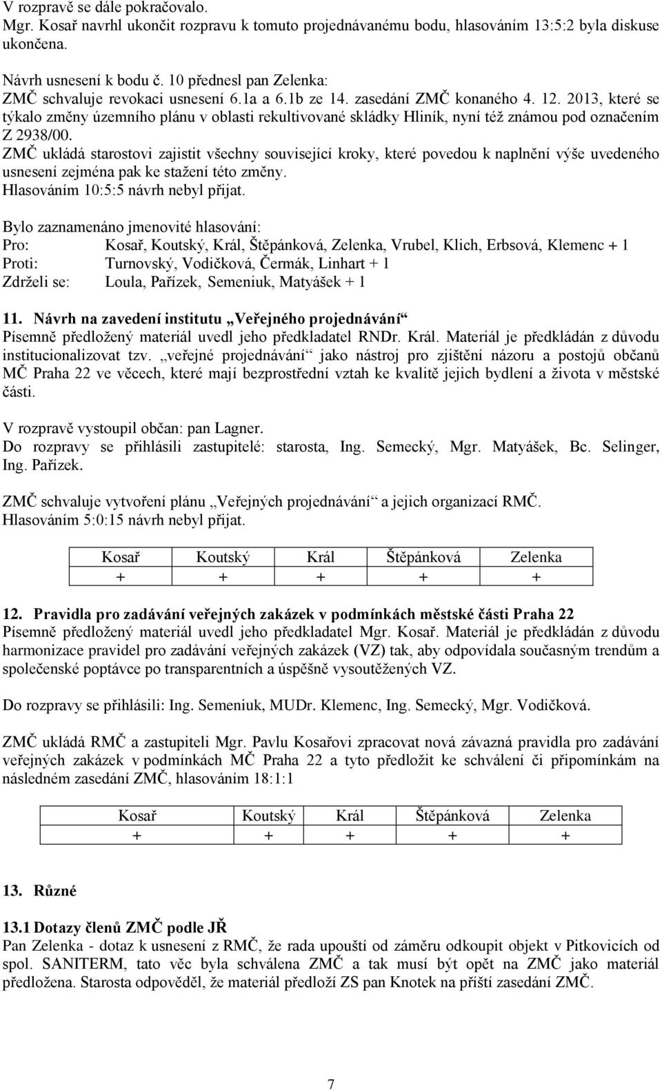 2013, které se týkalo změny územního plánu v oblasti rekultivované skládky Hliník, nyní též známou pod označením Z 2938/00.